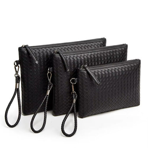Premium Woven Clutch Tas met Polsband – Zwart