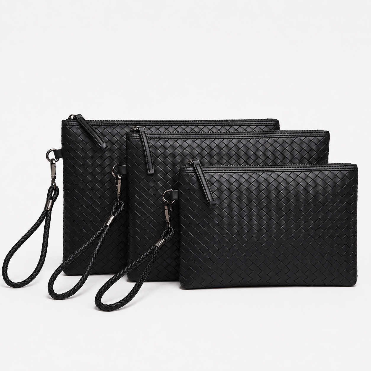 Premium Woven Clutch Tas met Polsband – Zwart