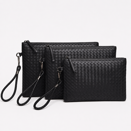 Premium Woven Clutch Tas met Polsband – Zwart