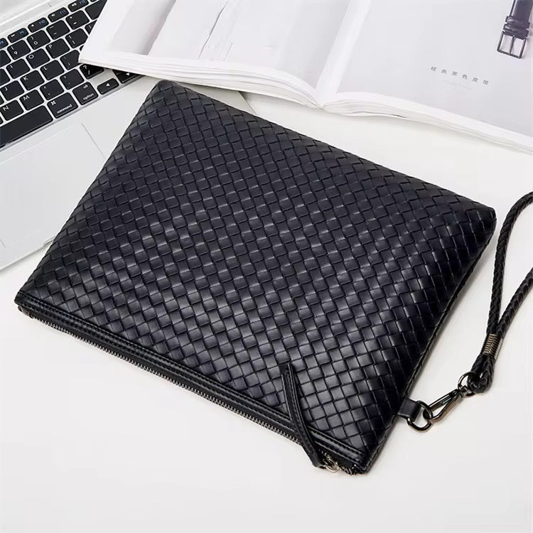 Premium Woven Clutch Tas met Polsband – Zwart